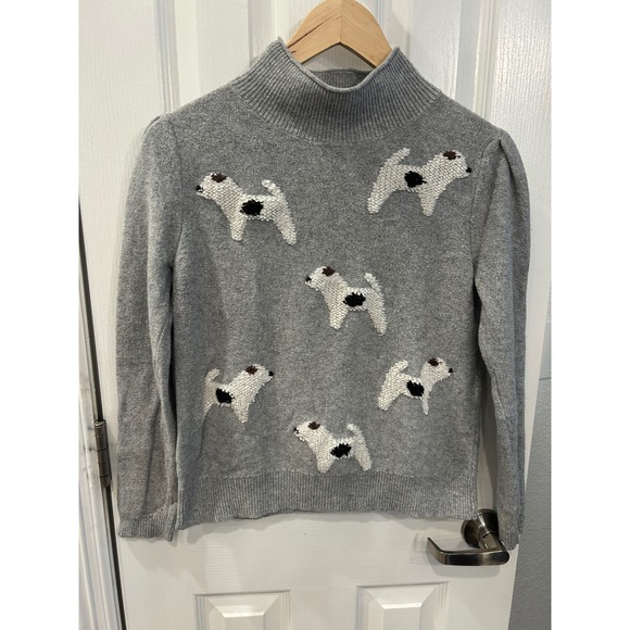 LOFT Sweaters - LOFT‎ Womens Gray Terrier Dog Mock Neck Puff Sleeve Knit Sweater Size M